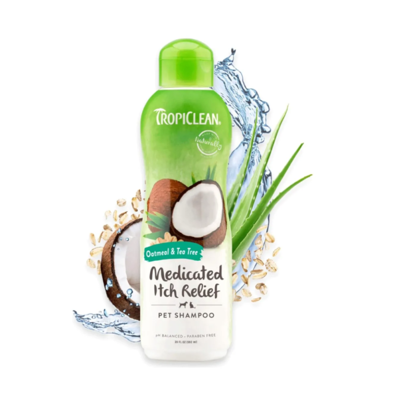 Shampoo Medicado para Alivio de la Picazón de Avena y Árbol de Té Tropiclean para Mascotas